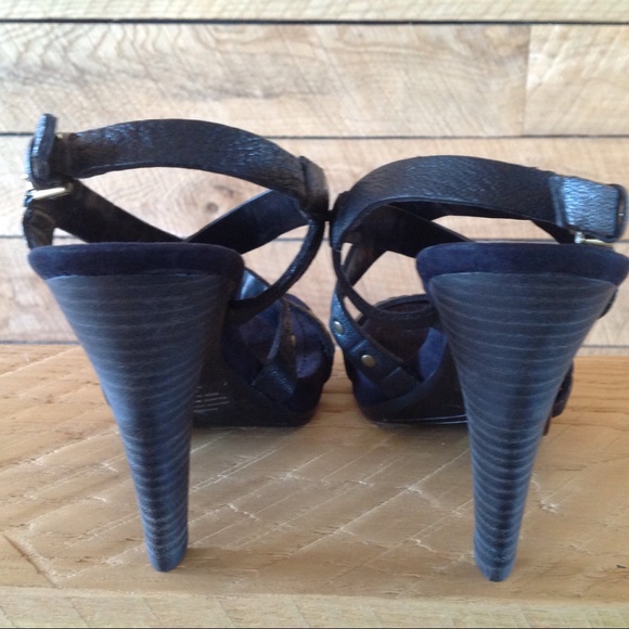 Moto Black Leather Strappy Sandal 6.5 Studded Heel - Picture 4 of 6